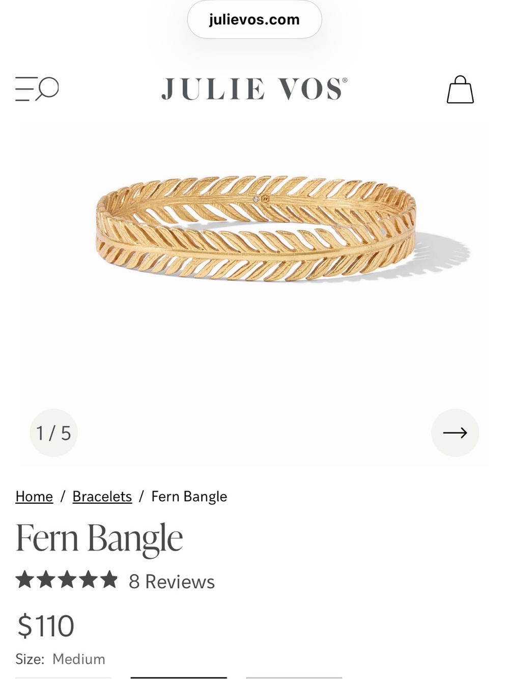 Julie Vos Gold Fern Bangle Bracelet